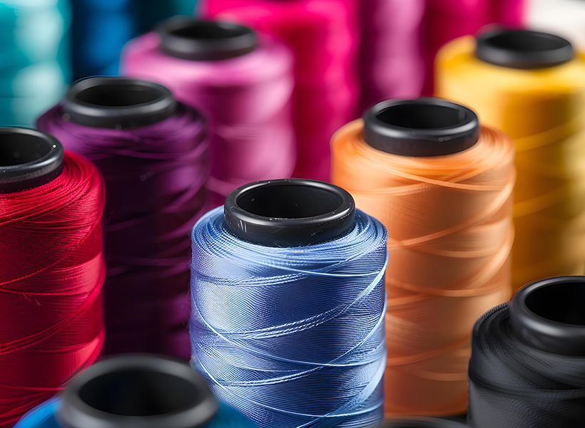 Colorful spools of embroidery thread